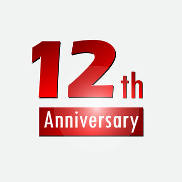 Red 12th year anniversary celebration simple logo white background