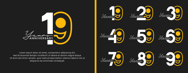 set of anniversary logo style flat yellow and white color for celebration