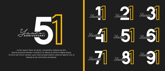 set of anniversary logo style flat yellow and white color for celebration