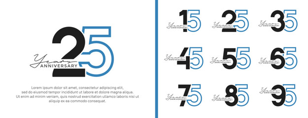 set of anniversary logo style flat black and blue color for celebration