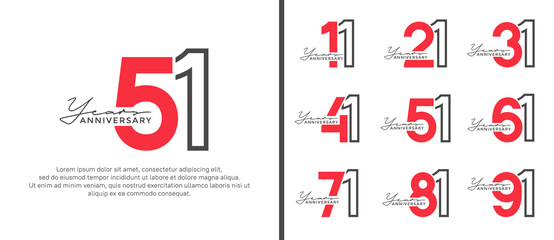 set of anniversary logo style flat red and black color for celebration