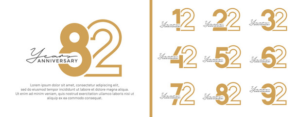 set of anniversary logo style flat gold color on white background for celebration