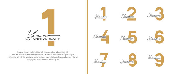 set of anniversary logo style flat gold color on white background for celebration - obrazy, fototapety, plakaty