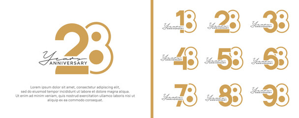 set of anniversary logo style flat gold color on white background for celebration