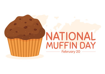 National Muffin Day on February 20th with Chocolate Chip Food Classic Muffins Delicious in Flat Cartoon Hand Drawn Template Illustration
