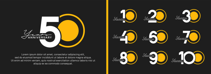 set of anniversary logo style flat yellow and white color for celebration