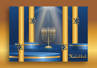 Happy Hanukkah podium round stage with nice and creative symbols