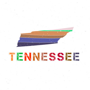 Tennessee map design. Shape of the us state with beautiful geometric waves and grunge texture. Vibrant vector illustration.