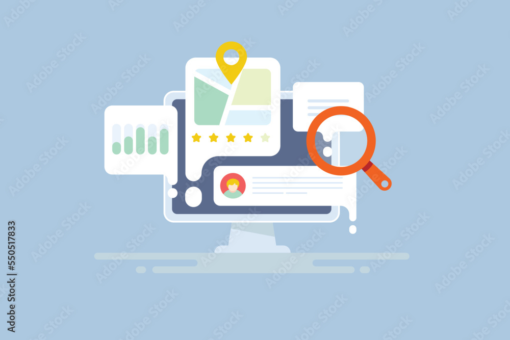 Canvas Prints business location map with customer rating and review appears on search engine page, local seo marke