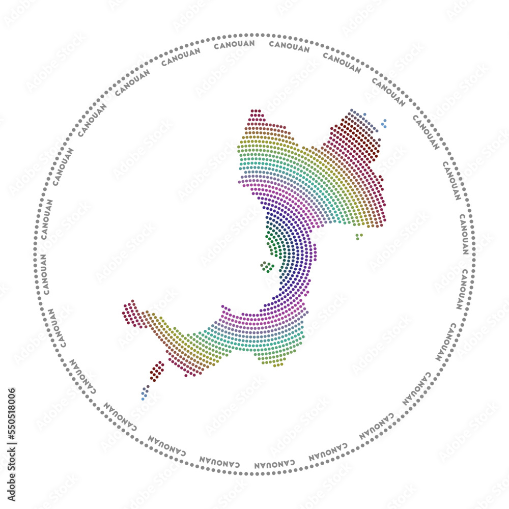 Aufkleber canouan round logo. digital style shape of canouan in dotted circle with island name. tech icon of t