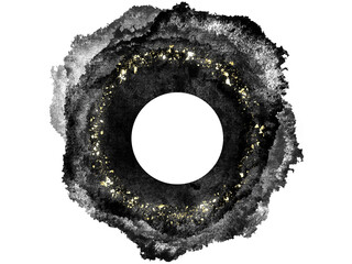 Unique black oil grungy brush strokes painting element, empty circle in the middle of eoement, free copy space, golden path circle, isolated object, smudge, color paint brush mark	
