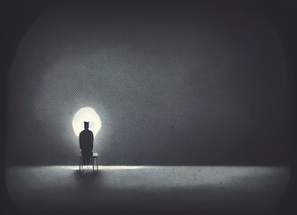 Obraz premium Isolation themed black and white illustration.