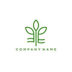 Green Organic Leaves Plant Logo design vector template Linear style. Eco Natural product cosmetics Logotype concept icon.