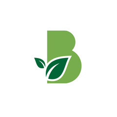 Green leaf and letter B monogram logo design vector.