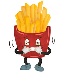 a cute cartoon french fries in watercolour