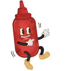 a cute cartoon ketchup bottle in watercolour