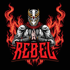 Ninja red logo rebel on fire