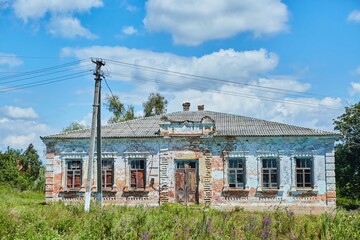 Old brick houses in a Russian village. Abandoned building