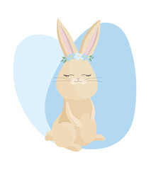 Vector illustration of cute easter bunny with flowers - 550521087