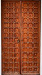 Wooden Door brown retro on french wall city street classic facade background