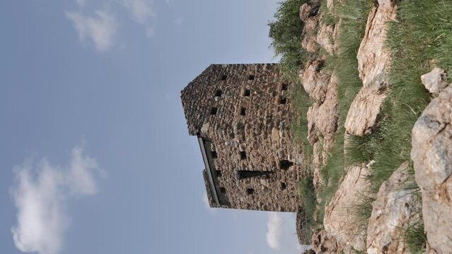 Vertical format: Traditional military stone blockhouse in South Africa