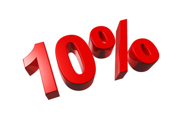 10% off discount offer. 3D illustration isolated on transparent background. Promotional price rate