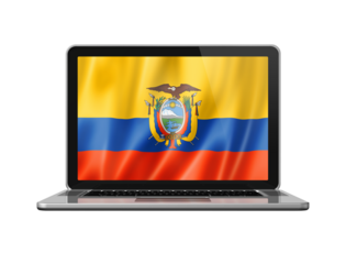 Ecuadorian flag on laptop screen isolated on white. 3D illustration