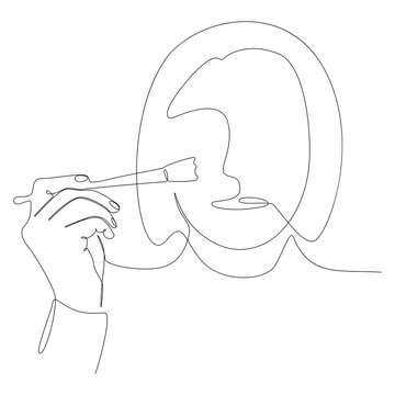 recommend clip art: One continuous line of woman applying foundation powder. Thin Line Illustration vector concept. Contour Drawing Creative ideas.
