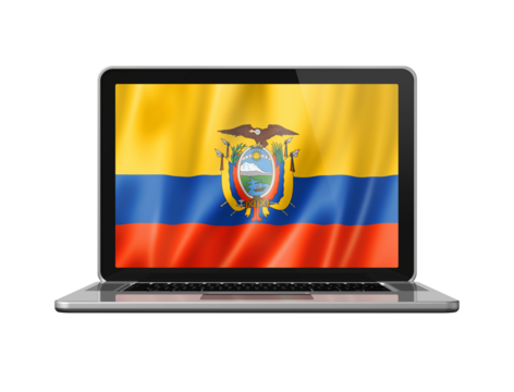 Ecuadorian flag on laptop screen isolated on white. 3D illustration - Powered by Adobe