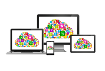 Cloud computing symbol in computer set