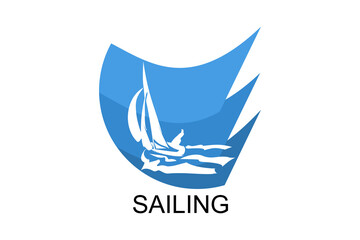 sailing sport vector line icon. Athlete is sailing on a ship in the sea sport pictogram, vector illustration.