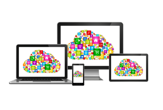 Cloud computing symbol in computer set