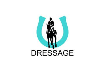 dressage horse riding sport vector line icon. athlete riding a horse sport pictogram, vector illustration.