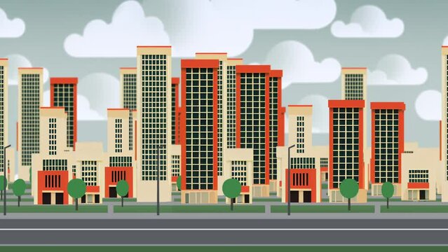 Cartoon street cityscape parallax background