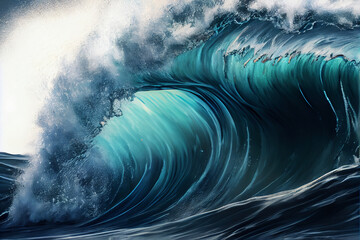 Giant wave close up illustration - obrazy, fototapety, plakaty