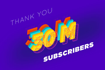 30 Million  subscribers celebration greeting banner with tech Design