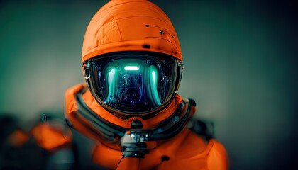 Explorers wearing orange space suits