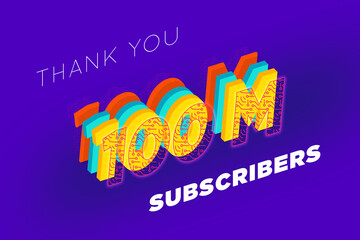 100 Million subscribers celebration greeting banner with tech Design