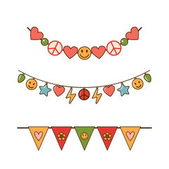 Festive Colorful garland in Retro Style isolated on white background.