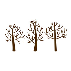 Set of trees icons without leaves isolated on white background.