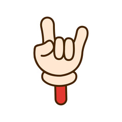 Rock on hand gesture in comic cartoon style isolated on white background.