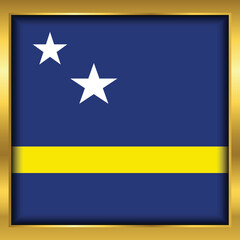 Curacao flag,Curacao flag golden square button,Vector illustration eps10.