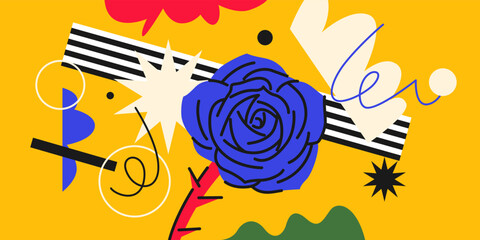 Stylish modern background with the image of a blooming rose. Flower pattern.