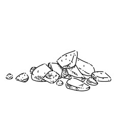 gravel sketch hand drawn vector stone pile, black small sand, crushed pebble
