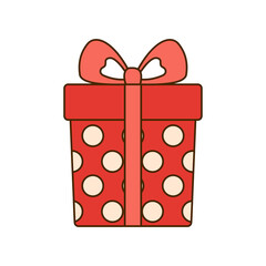 Red gift box icon with bow isolated on white background.