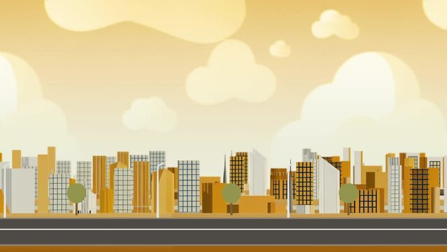 Yellow cartoon cityscape animated background parallax street view