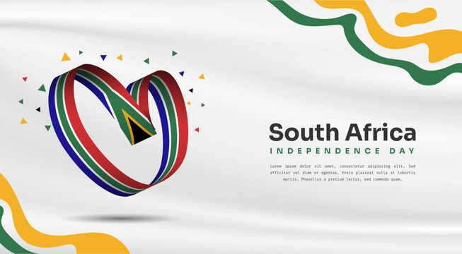 Banner illustration of South Africa independence day celebration with text space. Waving flag and hands clenched. Vector illustration.