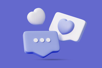 3D Render Social media chat icon like and coment when they love it
