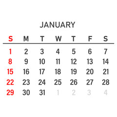 Calendar 2023 template. January 2023 layout. Printable minimalist monthly planner. Desk Calendar design. Week Start On Sunday.