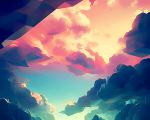 Two Beautiful Colors Sky - Polygonal Landscape Art
